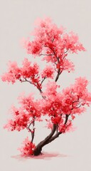 A stylized digital painting of a vibrant pink tree, isolated on a light gray background