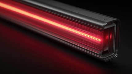 Dark futuristic rectangular device with red light