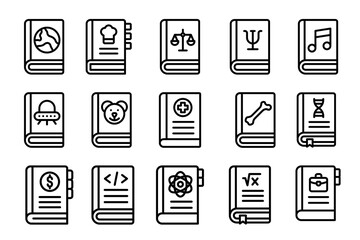 Various of book icon set on white background. Symbol of book. Book outline editable vector stock