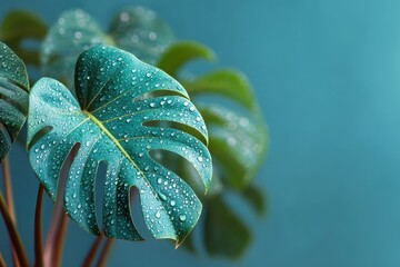 Nature's beauty raindrops on monstera leaves in indoor garden photography