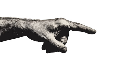 Artistic Illustration of a Vintage Human Hand Pointing in Direction with Detailed Texture and Monochrome Aesthetic Vector Illustration