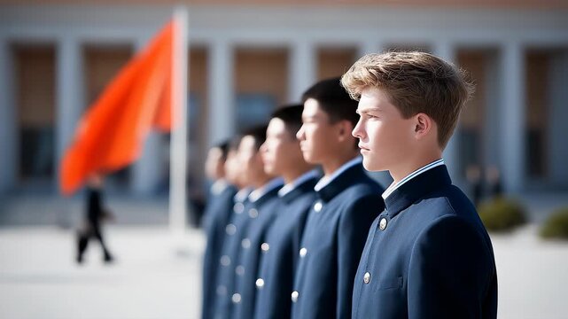 Youthful Boys Queue Shows Vigorous Vitality