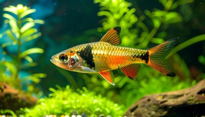 Naklejka premium Colorful fish in a planted aquarium