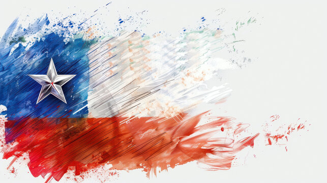 Chilean independence day celebration artwork with patriotic colors. Horizontal banner. Copy space. Chile National Day. Flag of Chile. Watercolor illustration - Powered by Adobe