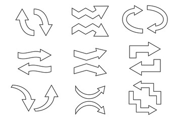 色々な形と向きのモノクロの矢印セット