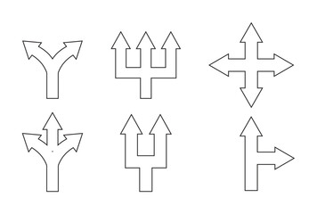 色々な分岐をしているモノクロの矢印セット
