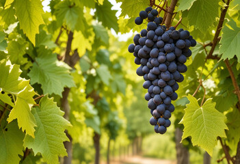 Videira com cacho de uvas. Trepadeira com caule retorcido e ramos flex&iacute;veis. 