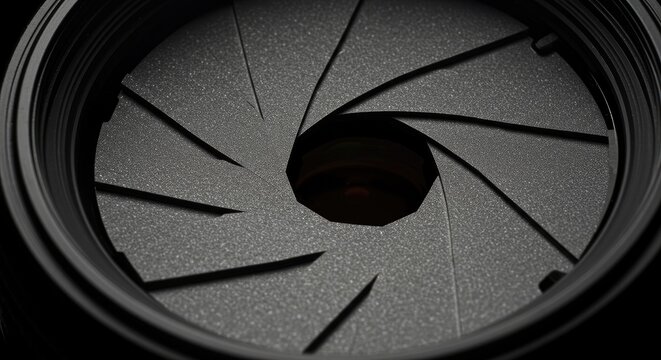 Close-up of camera lens aperture
