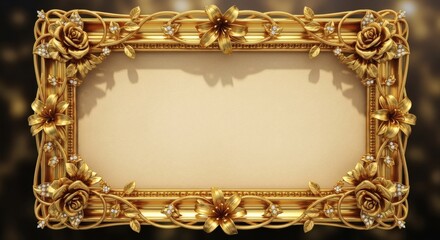 Elegant Golden Floral Frame with Ornate Detailing and Soft Bokeh Background