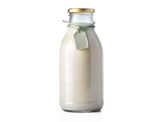Fresh milk in a glass bottle isolated on transparent background, a healthy and nutritious dairy drink with a vintage style and rustic charm