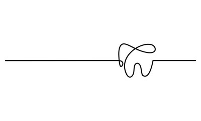 Tooth in continuous line drawing, Single line art tooth symbol icon vector template