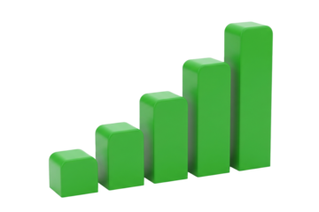 Five ascending green rectangular blocks with rounded edges arranged in a row to form a growth chart