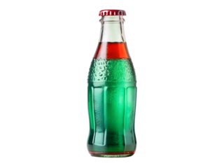 Vintage soda bottle with red and green liquid isolated on transparent background, a refreshing and flavorful beverage with retro style and design