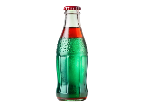 Vintage soda bottle with red and green liquid isolated on transparent background, a refreshing and flavorful beverage with retro style and design - Powered by Adobe