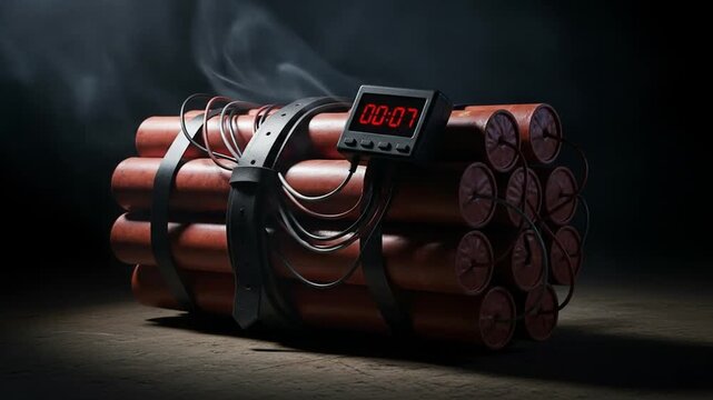 A dynamite bundle with a countdown timer, evoking suspense and danger.