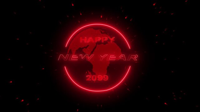 4k video 2099 concept of new year beginning, happy celebration, festival, new life, growth of business investment, finance, innovation. Glowing neon line word of Happy New Year 2099 on virtual screen.