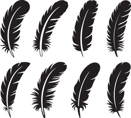 Feather Silhouettes Set, Bird Plumage, Quill Pen, Lightness, Softness