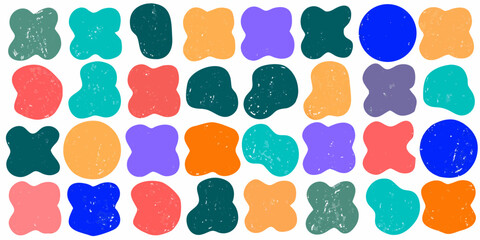 Assorted Organic Shapes with Textured Grunge Effect in Vibrant Colors abstract shapes blobs