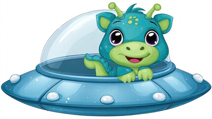 Cute dragon-like alien in spaceship