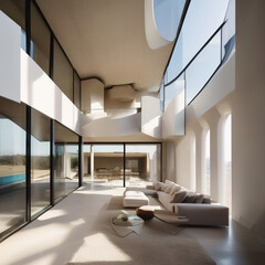 Minimalist apartment hallway with wood floor and modern design
Modern home architecture featuring staircase with sleek lines