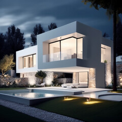 Minimalist apartment hallway with wood floor and modern design
Modern home architecture featuring staircase with sleek lines