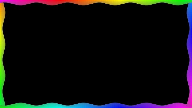 Colorful gradient wave border frame on black background. Vibrant rainbow colors flowing around edges. Perfect for modern intros, transitions, overlays, and creative video projects.