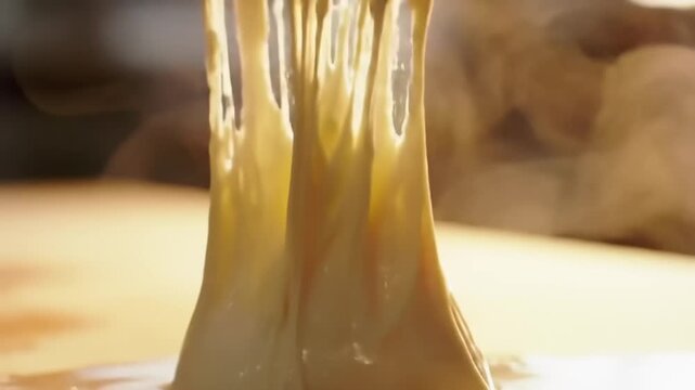 Soft, pliable cheese being shaped by hands