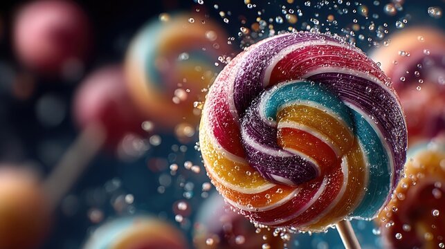 Floating Colorful Lollipops on Black Background