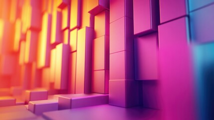 Abstract geometric wall, vibrant colors, 3D rendering, digital art, possible use for technology background