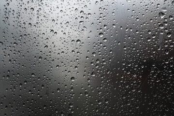 Drops of water on the glass in rainy weather