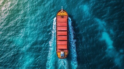Aerial view of a cargo ship sailing on the ocean