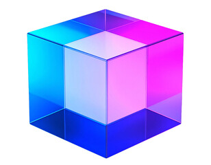 Fototapeta premium Gradient 3D cube PNG with transparent background, modern tech style.