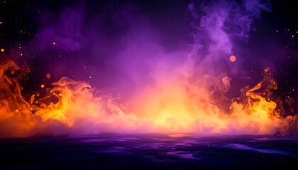 Obraz premium Mystical purple and orange fire smoke effects on a dark, textured ground