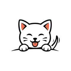 Happy Cartoon Cat Peeking Sticker Logo Design