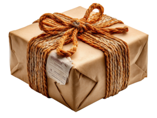 Wrapped gift, rustic charm: A meticulously wrapped parcel, its contents hidden from view, secured with twine, exudes a warm, homespun feel, suggestive of thoughtful giving and anticipation.