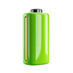 Bright green battery icon with charge indicator isolated on transparent background