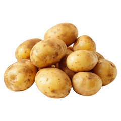 Fresh Raw Potatoes Piled Together in Natural Organic Arrangement on White Background