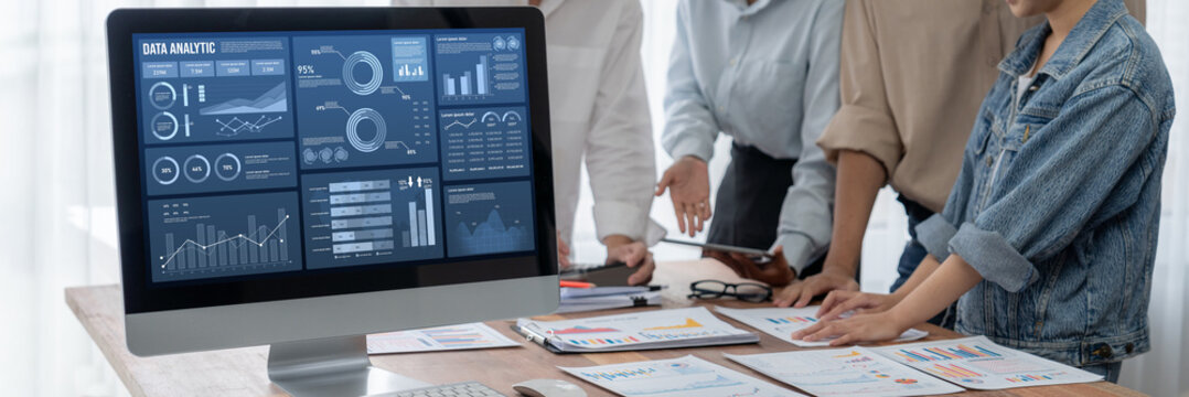 Business data dashboard provide business intelligence analytic for marketing strategy planning brisk with big data set to analyze customer demands and foreseeing business future