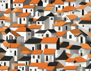 Naklejka premium Vector geometric polygon pattern. Modern vector pattern with black and white polygons. Polygons texture. Modern background.Mediterranean village by the sea. A beautiful fishing village on the seashore