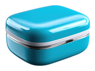 Aqua Cosmetic Case: A sleek aqua cosmetic case with a polished design is ready for a travel, ready to carry essentials for style and beauty.