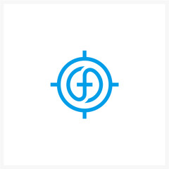 Blue target circle logo with letter F monogram design