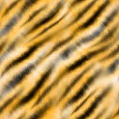 ​A classic and artistic animal print pattern inspired by tiger stripes. The design features a blend of wavy diagonal stripes in shades of golden yellow and black, with a soft, painterly texture