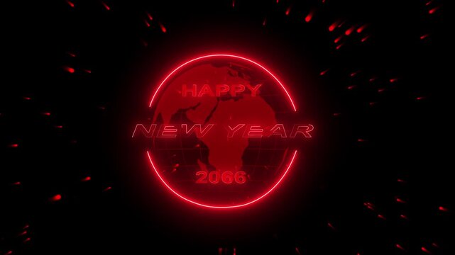 4k video 2066 concept of new year beginning, happy celebration, festival, new life, growth of business investment, finance, innovation. Glowing neon line word of Happy New Year 2066 on virtual screen.