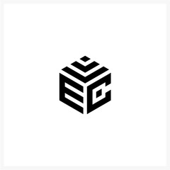 Modern Minimalist EC Monogram Cube Logo Design