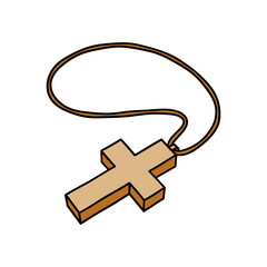 Cross with a rope on a white background. Color stylized illustration. Vector graphics. Christian symbols.