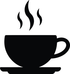 Steaming Hot Coffee Cup Silhouette Icon - A Simple Yet Elegant Vector Graphic Representing a Warm Beverage