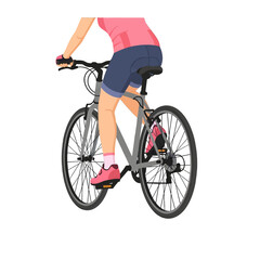 Obraz premium Woman Riding a Gray Bicycle in Pink Shirt and Blue Shorts for Sport Activity and Exercise with No Background Pixel Art Style