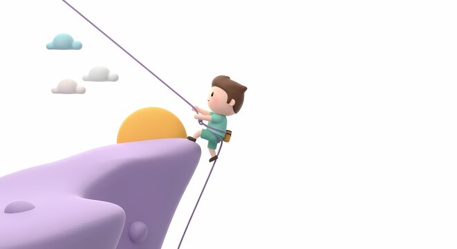 Epic Summit Bid: Dynamic 3D Animation of a Climber Conquering a Cliff at Dawn