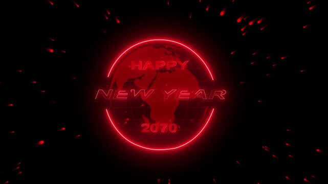 4k video 2070 concept of new year beginning, happy celebration, festival, new life, growth of business investment, finance, innovation. Glowing neon line word of Happy New Year 2070 on virtual screen.