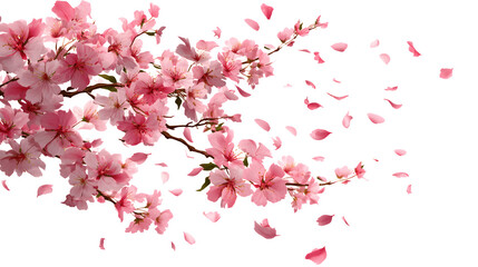 Fototapeta premium Pink cherry blossoms with petals gently floating in the air 